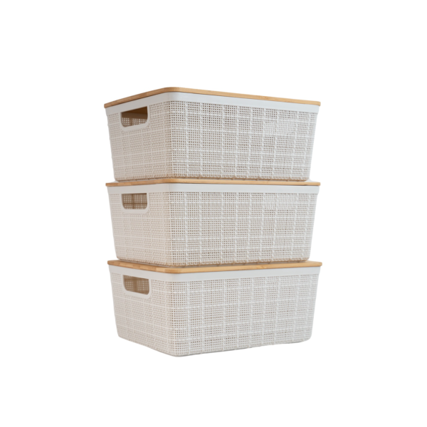 Kit 3 caixas organizadoras com tampa de bambu multiuso 4L brancas - Oikos