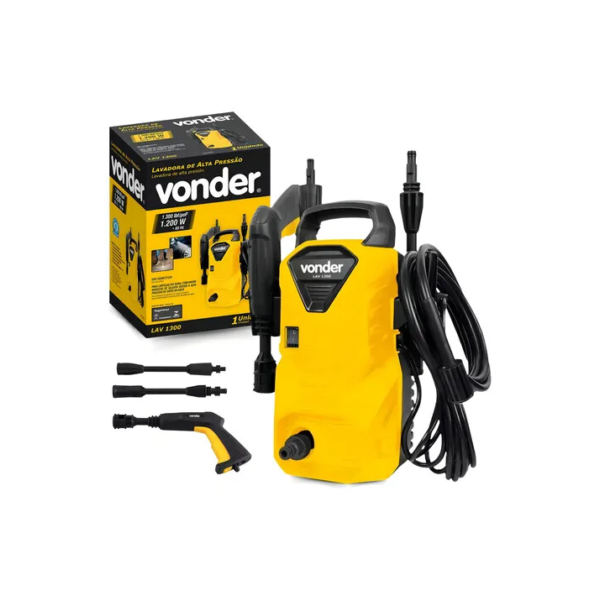 Lavadora de alta pressão Vonder Leve LAV1300 68.64.130.001 amarela de 1.3kW com 90bar de pressão máxima - 60Hz