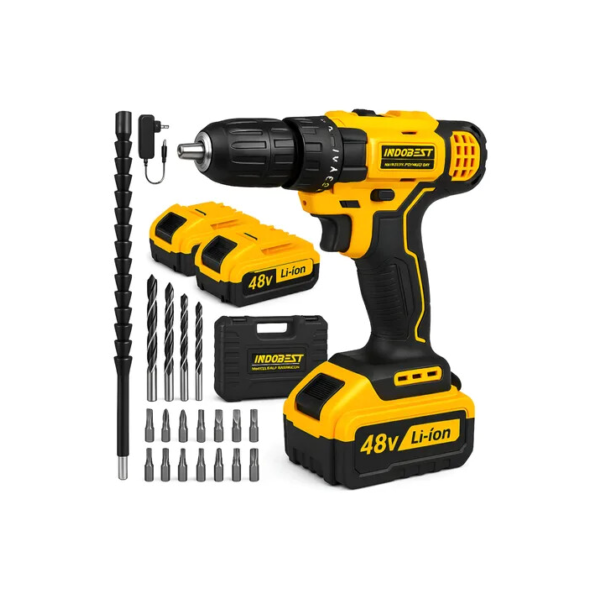 Parafusadeira Furadeira Sem Fio 48 2 Baterias 340w C/brocas - Preto