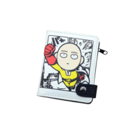 Porta-cartões masculinos de couro PU Anime One Punch Man Saitama com bolso interno com zíper