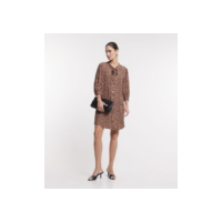 Vestido Chemise em Viscose com Manga Bufante e Estampa Animal Print Onça Marrom