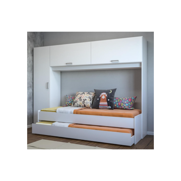 Bicama com Guarda-Roupa/Roupeiro para colchão 88 x 188 cm Multimóveis Branca