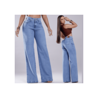 Calca Wide Leg Jeans Feminina Pantalona 100% Cintura alta