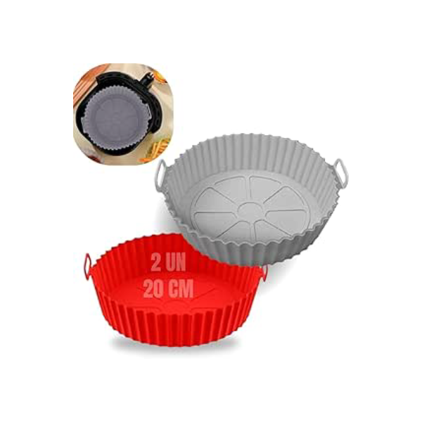 Kit 2 Forma 20 Cm Cesta De Silicone Para Air Fryer Reutilizável Antiaderente Compatível Com Todas Os Modelos Resistente Ao Calor Usar No Forno Microondas E Frigideira