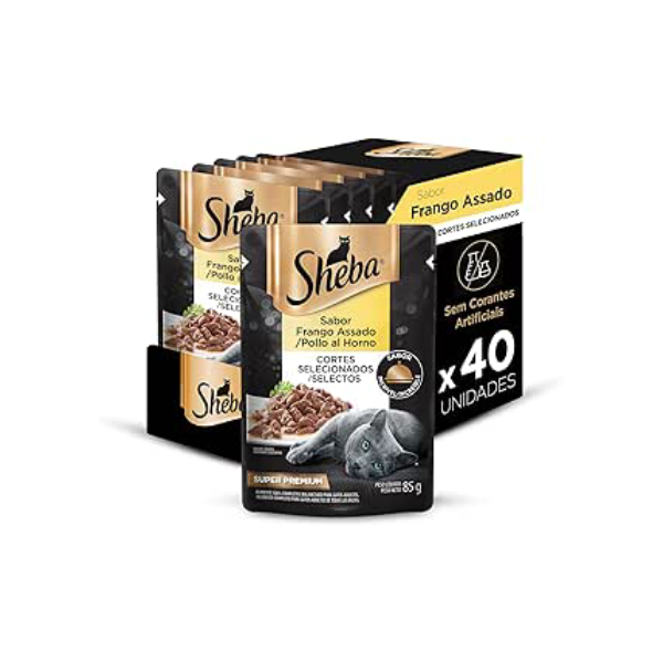 Pack Ração Úmida Sheba Sachê para Gatos Adultos Sabor Frango Assado 85g - 40 unidades