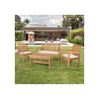 Conjunto para Jardim de Madeira Eucalipto 4 Peças Estofado Nature Yescasa Nature/Branco