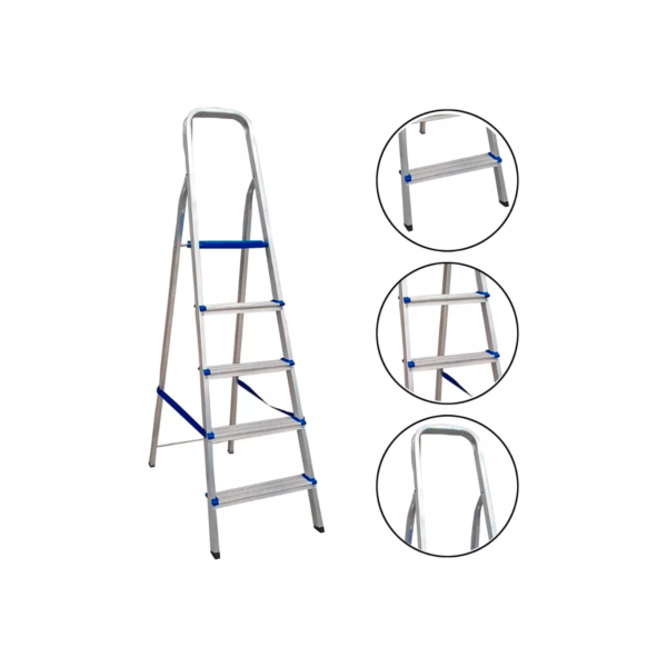 Escada Portátil Doméstica 5 Degraus Alumínio Antiderrapante Suporta Até 120kg - Real Escadas