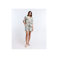 Short em Viscolinho com Amarração Frontal e Estampa Folhagens Off White