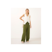 calça wide leg de viscose cintura alta - verde