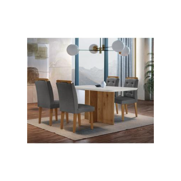 Sala de Jantar Mesa Olímpia 120CM MDF Canto Copo com 4 Cadeiras Carol Moderna