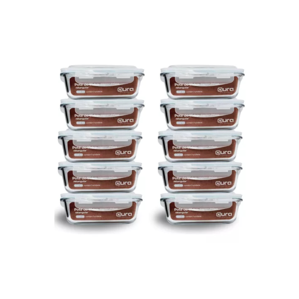 Conjunto 10 Potes 640ml Vidro Hermético 4 Travas Marmita Aura Do Brasil