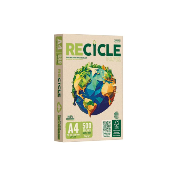 Papel Recicle A4 Multiuso 75g com 500fls 100% Reciclado