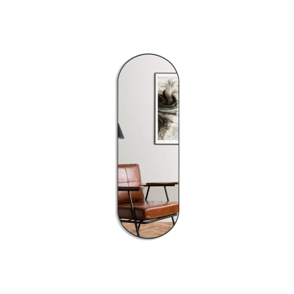 Espelho Ovalada de Parede Oval 150x50cm Rei dos Vidros Borda Couro Preto