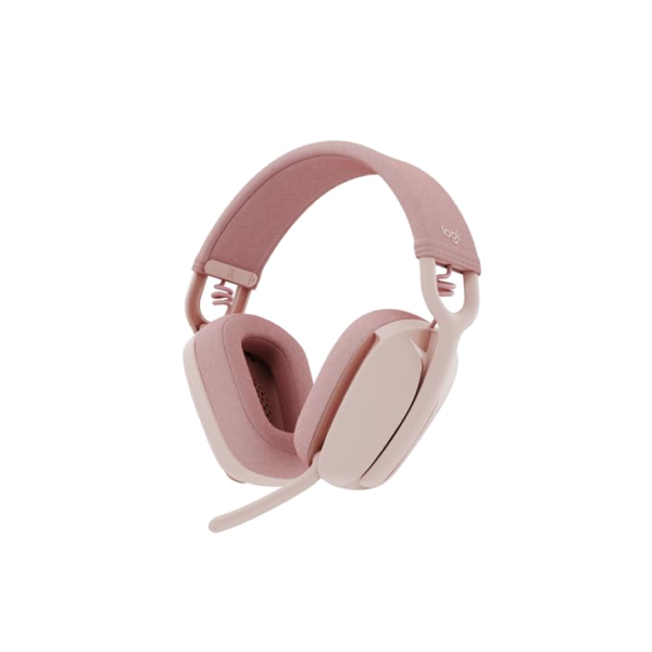 Headset Sem Fio Logitech Zone Vibe 100 Com Microfone Flip- to-Mute Com Cancelamento de Ruído, Conexão Bluetooth, Até 20h de Bateria, Design Leve e Confortável - Rosa