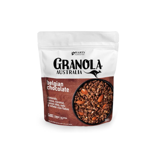 Hart's Natural Granola Australia Belgian Chocolate | Granola Sem Glúten, Sem Lactose, Vegano | 100% Natural | Alto em Fibras | Snack Saudável | 300g