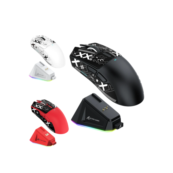 Mouse Gamer Attack Shark X11, 22000DPI, RGB, Tri-Mode | Preto | Vermelho | Branco