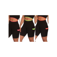 Kit 3 Short Feminino Fitness Academia com Bolso de Tela Porta Celular | B004