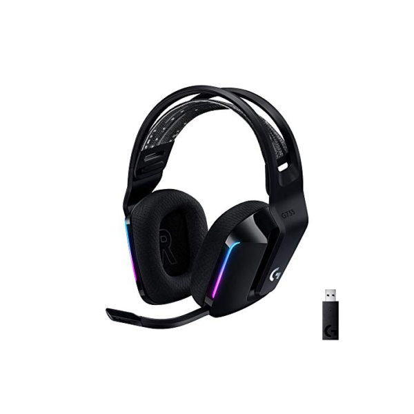 Headset Gamer Sem Fio Logitech G733 7.1 Dolby Surround com Tecnologia Blue VO!CE, RGB LIGHTSYNC, Drivers de Áudio Avançados e Bateria Recarregável para PC e PlayStation - Preto