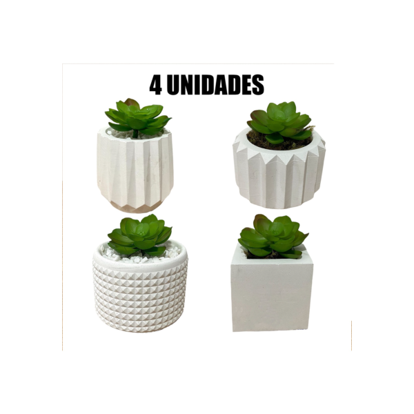 Kit 4 Unidades Vaso decorativo de gesso texturizado para Suculentas, Cactus e Plantas