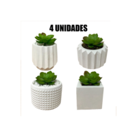 Kit 4 Unidades Vaso decorativo de gesso texturizado para Suculentas, Cactus e Plantas