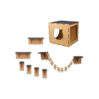 Playground Gatos 8 Peças Kit Playground Parede Brinquedo Gato Casinha Ponte Prateleiras Degraus Mdf