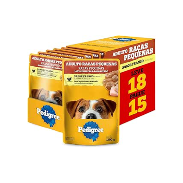 Pack Ração Úmida Pedigree Sachê Frango ao Molho para Cães Adultos de Raças Pequenas - Leve 18 Pague 15
