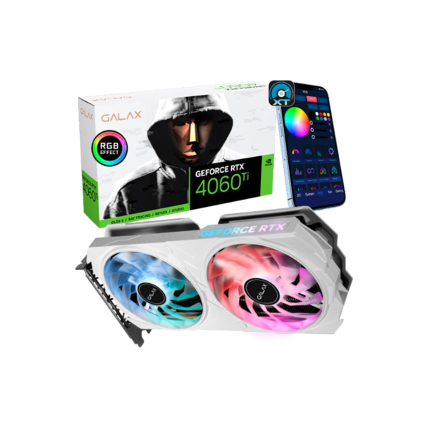 Placa de Vídeo GALAX RTX 4060 Ti EX White V2 NVIDIA GeForce, 8GB, GDDR6, 2655 MHz, DLSS 3 - 46ISL8MD8BEW