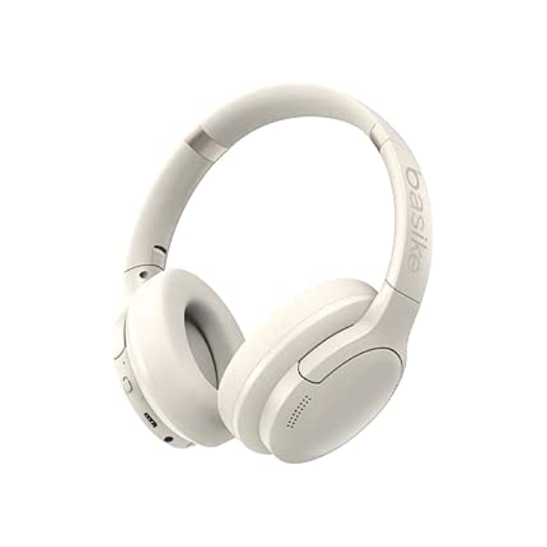 Basike Fone de Ouvido Bluetooth, ANC Cancelamento de Ruído Ativo Headphone Bluetooth 5.3+EDR, Som Surround 3D, Headset com Microfone, Certificação Hi-Pure Audio, 30 horas reprodução, Y6 (Branco)