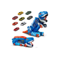 Caminhão Dinossauro Pista Com Carrinhos Maleta Transporte Cor Azul