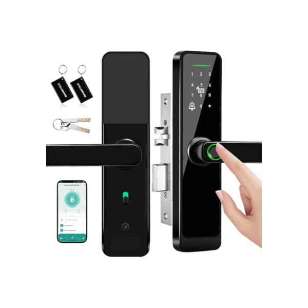 LucZeng Fechadura Digital Biométrica, 5 em 1 Inteligente Fechadura Eletronica com Tuya Wi-Fi, Touch Screen Fechadura Digital - Abertura via Biometria, Senha Numérica, cartão IC, chave e APP