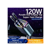 Carregador de carro retrátil com luz LED, carregador de carro rápido 4 em 1 de 120 W para iPhone e Android