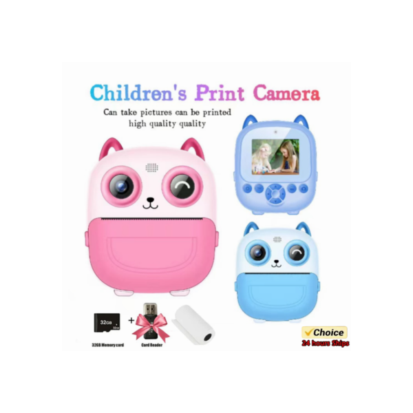 Crianças câmera digital impressão instantânea para crianças câmera de impressão térmica instantânea câmera de impressão de fotos brinquedos de vídeo + cartão de memória 32g