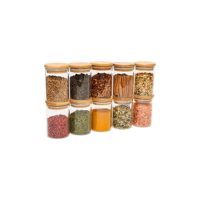 Oikos - Kit 10 Potes de Vidro 250ml com Tampa de Bambu Herméticos Redondos
