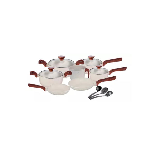 Jogo De Panelas Indução Conjunto 10 Peças Fundo Triplo Pratic Cook Marmol Vanilla Mimo Style