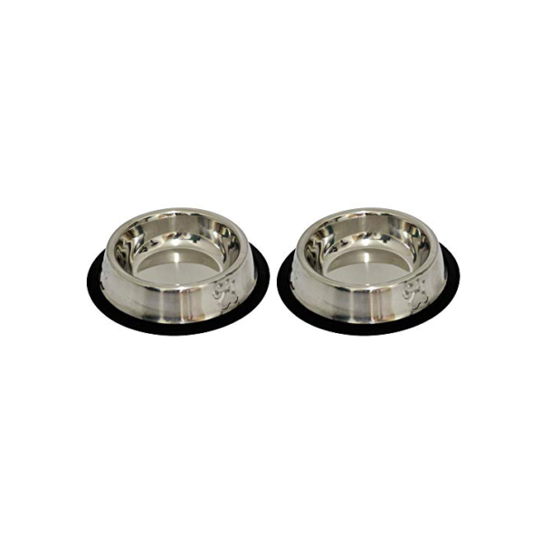Kit 2 Potes Comedouro e Bebedouro Em Inox Anti Derrapante 240 ml Patas Relevo Mini