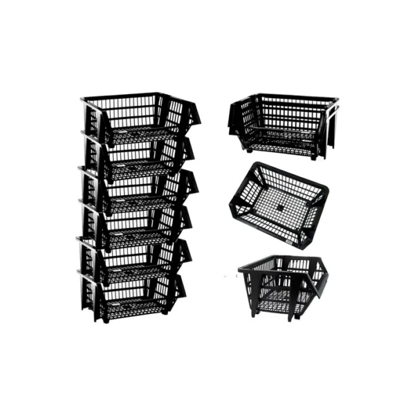 Kit 6 Unidades Cesto Expositor Empilhavel Organizador Preto