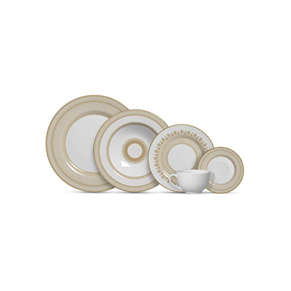 Aparelho de Jantar Alleanza 20 Peças Plissan Rendado Dourado, Padrão
