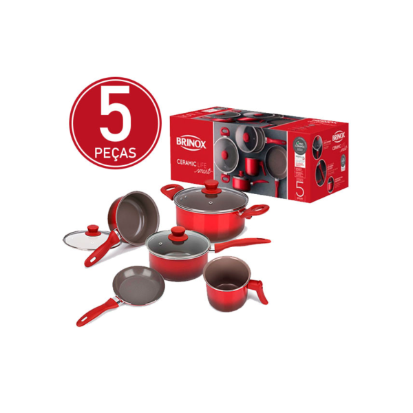 Jogo de Panelas Brinox Life Smart Easy Cerâmica 5 Peças - Vermelho
