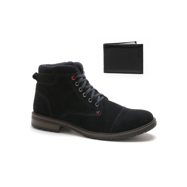Bota Masculina Casual Com Carteira Bredeni Coturno Cano Médio Camurça Confortável Macio Preto