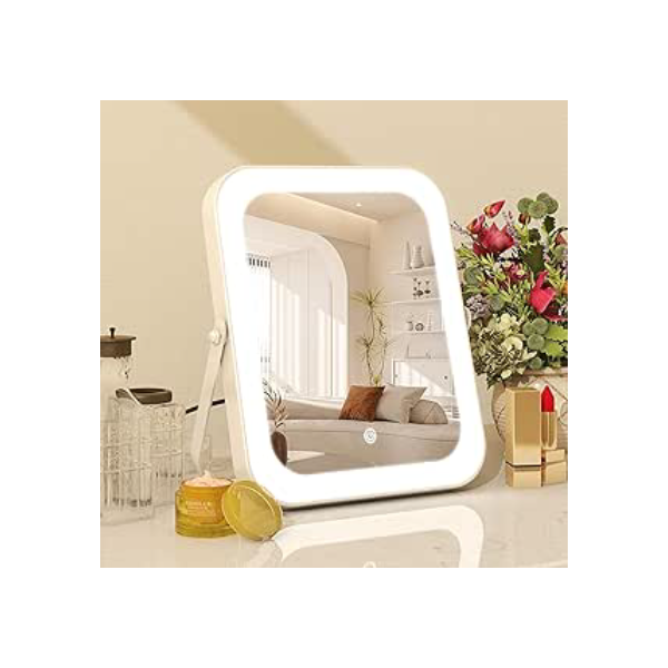 Espelho Maquiagem com Luz LED, Espelho Vaidade Iluminado, Tela Toque com Dimerização, Espelho Portátil para Viagem com Suporte em Forma de U, Espelho Cosmético com Luzes para Penteadeira e Vestiário