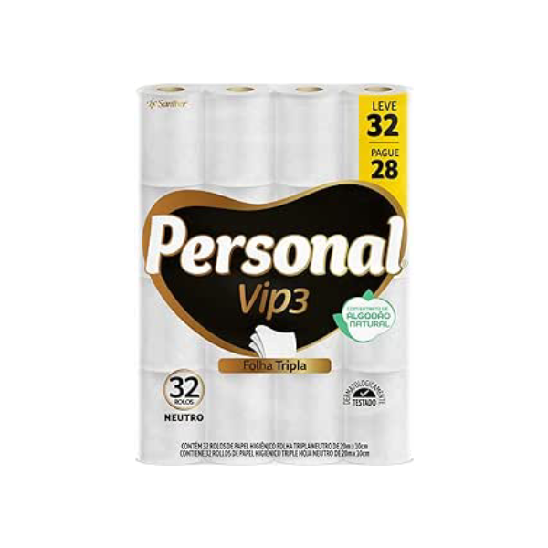 Personal Papel Higiênico Vip Folha Tripla, 32 Rolos De 20M