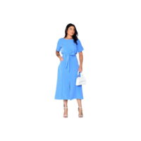 Conjunto feminino saia longa e blusa roupas moda evangélica alfaiataria (Azul, M)