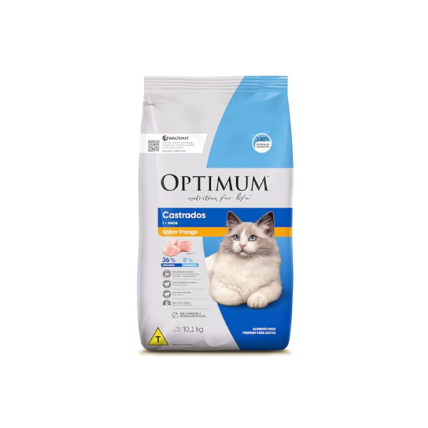 Ração Optimum para Gatos Adultos Castrados Sabor Frango 10,1kg