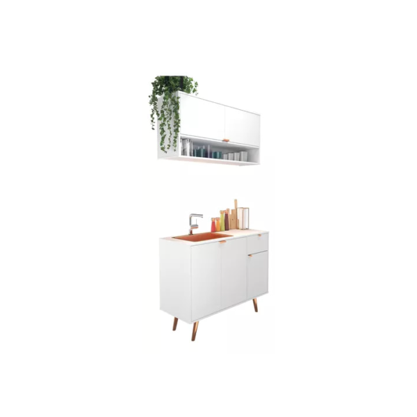 Cozinha C/ Armário Compacto Balcão Branca Com Cobre Retrô Cor Branco Com Cobre