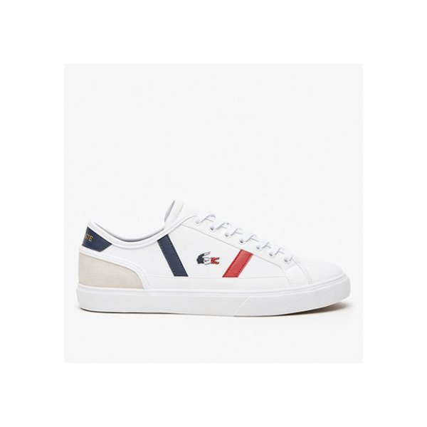 Tênis Couro Lacoste Sideline Pro Masculino - Branco+Vermelho