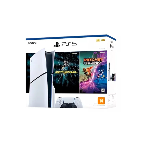 Console PlayStation 5 Midia Fisica Slim Branco 1TB Returnal e Ratchet e Clank Controle Sem Fio Dualsense Branco