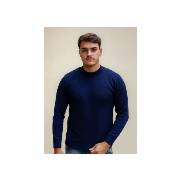 Blusa Tricô Masculina Lã Suéter Gola Careca Cardigan Inverno