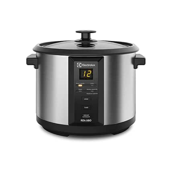 Panela Elétrica Electrolux vapor arroz capacidade 1,8L 10 xícaras 4 funções pré-programadas timer panela removivel antiaderente tampa vidro ECC20 inox 127v por Rita Lobo