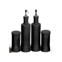 Galheteiro Premium completo 4 peças Kit com Saleiro Pimenteiro Porta Azeite Porta Vinagre Em preto fosco Saleiro de mesa Porta Sal azeiteiro galeteiro de vidro azeite e vinagre saleiro preto