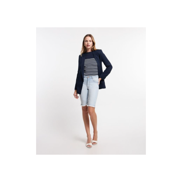 Bermuda Ciclista Jeans Elastano com Puídos Azul
